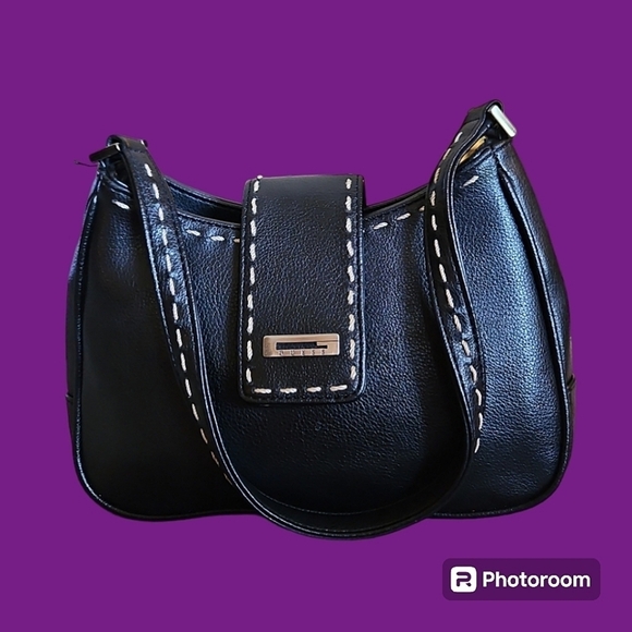 GUESS Y2k Black Leather Micro Mini Shoulder Handbag - Picture 1 of 8